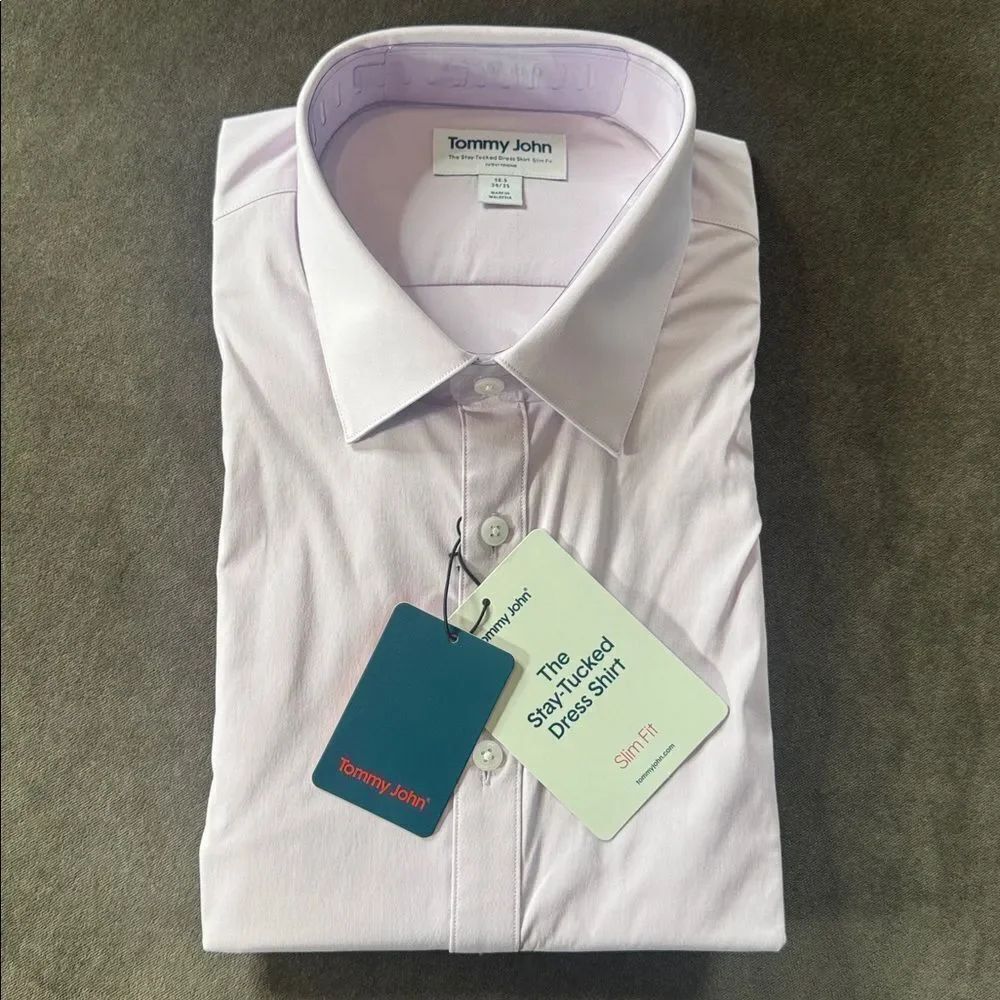 Tommy John Men's Lavender Fog Slim Fit Stay Tucked Dress Shirt Size 16.5 34/35